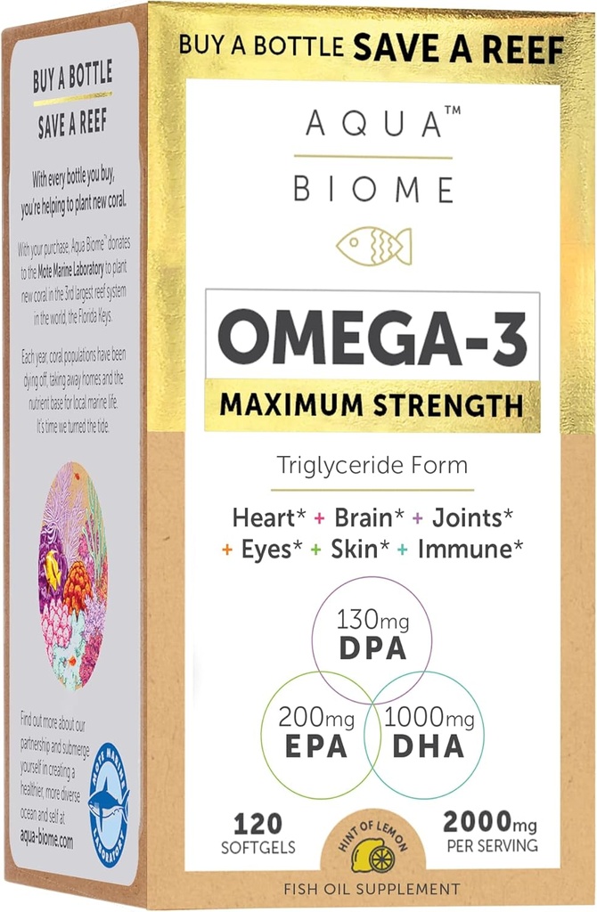 Enzymedica Aqua Biome Fish Oil, maksimum Güçlü, 120 Kont