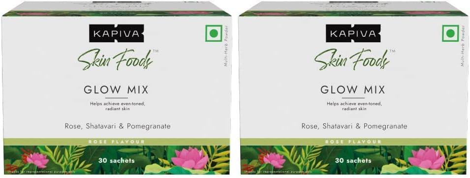 24 Karat Kapiva Skin Foods Glow Mix (60 Sachets) | Ayurvedic Skin Supplement, Collagen Powder | Skincare for Glowing & Healthy Skin - Super Saver Pack of 2