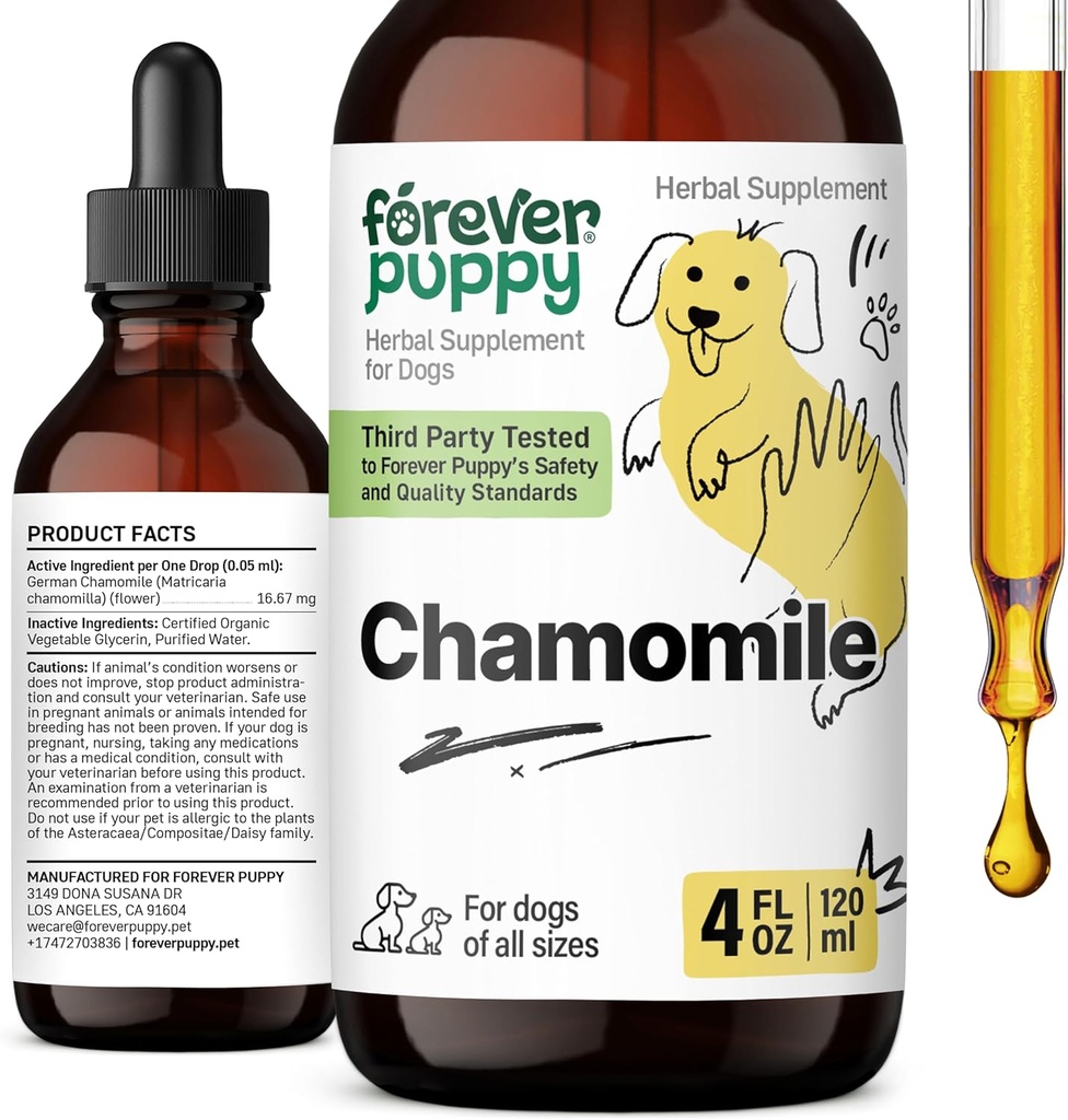 Köpekler için sonsuza dek Puppy Chamomile Tincture - Gaz Yardımı ve Gut Cleanse Desteği için Chamomile Sıvı Tür - Tüm Breeds & Boyutlar için Sıvı Digestive Health Supplement - 4 ozz
