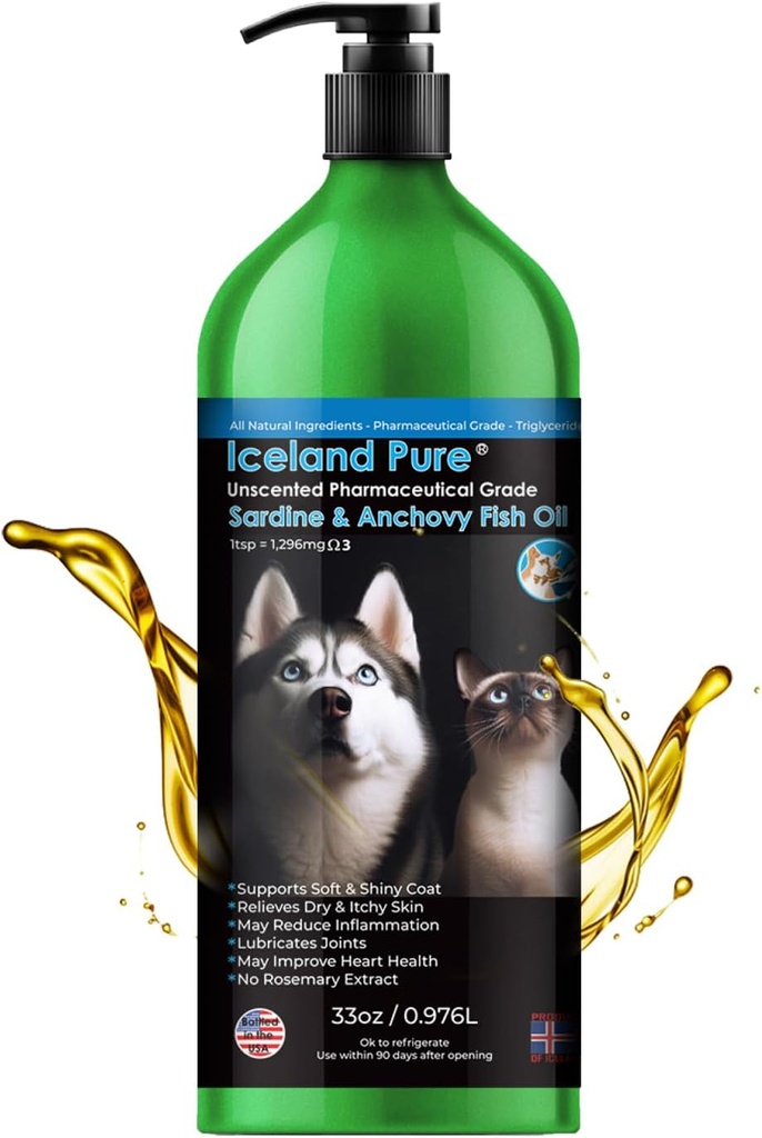 Sardine Anchovy Oil | 1296mg Omega | Unscented Farm Grade | For Dogs & Cats | Ted-Free Brushed Alüminyum Renkli 33 OZ