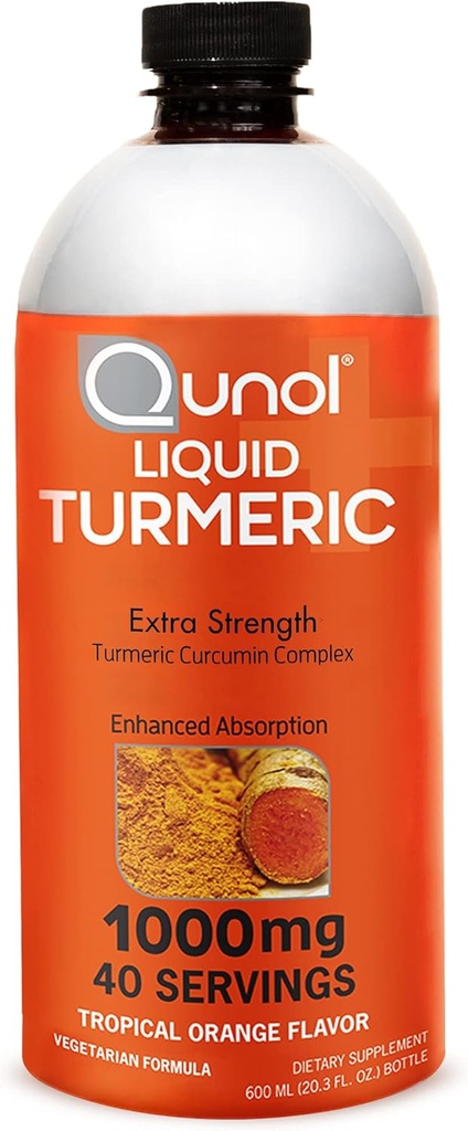 Qunol Liquid Turmeric Curcumin με Μαύρο Πιπέρι 1000 Milligram, Υποστηρίζει υγιής αντίδραση φλεγμονής και κοινή υποστήριξη, συμπλήρωμα διατροφής, επιπλέον δύναμη, 40 μερίδες, 20,3 fl oz (συσκευασία του 1)