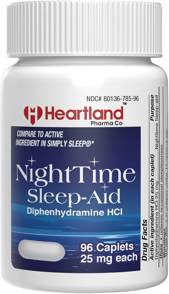 Diphenhydramine HCI 25mg | Sleep Aid Relief Caplets | Sleep Pills for Yetişkinler Ekstra Güçlü | Doğal Uyku Yardımları | 96 Count