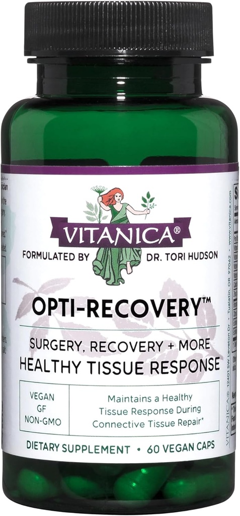 Vitanica Opti-Recovery, Pre & Post Surgery Support, Yara Bakımı, BBL, Tummy Tuck, C Bölüm & Postpartum Vitamin Essentials Healing Support, Scar, Omuz, Hysterektomi, Meme & Lipo, Vegan, 60 Caps