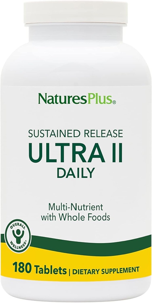 NaturesPlus Ultra II Daily - 180 Tablets - Πολυβιταμίνη με ολόκληρα τρόφιμα για τη συνολική ευεξία - Υποστηρίζει την Ενέργεια & την Ανοσολογική Υγεία - Παρατεταμένη Κυκλοφορία - 180 Υπηρεσίες