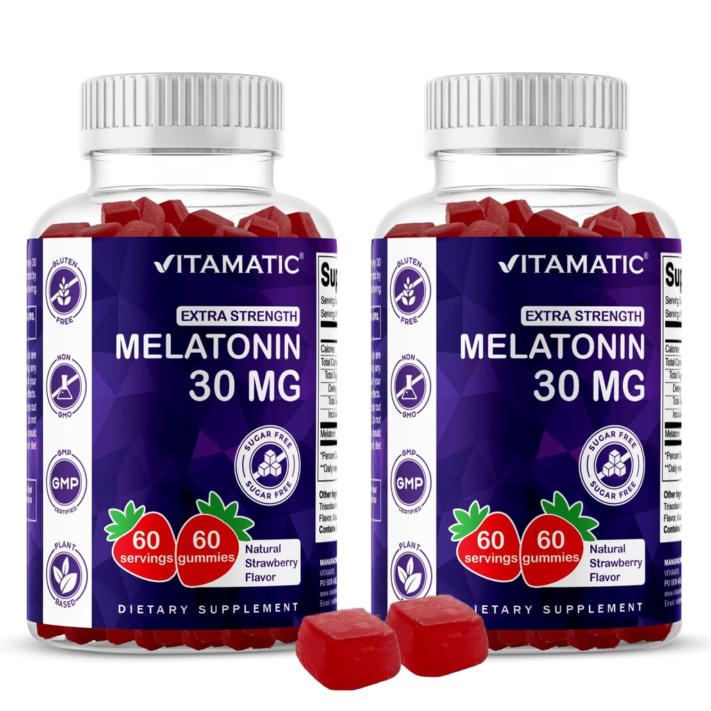 Vitamatic Sugar Free Melatonin 30 mg per Gummy - 60 Hizmet - 60 Vejetaryen Gummies - Non-Habit Form Supplement (60 Count (Pack of 2))