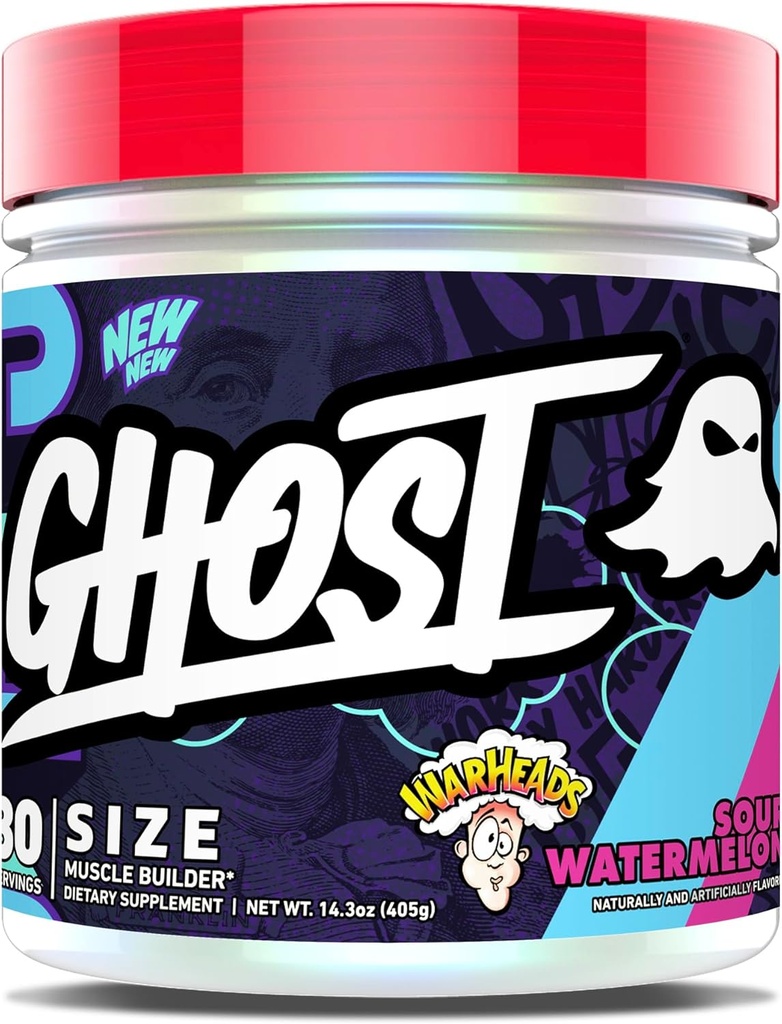 GHOST Boyut V3 Muscle Builder Diyeter Supplement - Warheads Sour Watermelon, 30 Hizmet - Erkekler ve Kadınlar için Kas Büyüme ve Güçlü Bina - Şeker & Gluten Ücretsiz -