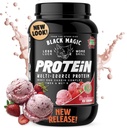 Siyah Sihirli Protein Tozu - Yeni Bak - Whey, Yumurta ve Enzymes & MCT Tozla Kompleksi - Pre Workout and Post Workout - Strawberry Ice Cream Protein Tozu - 24g Protein - 2 LB...