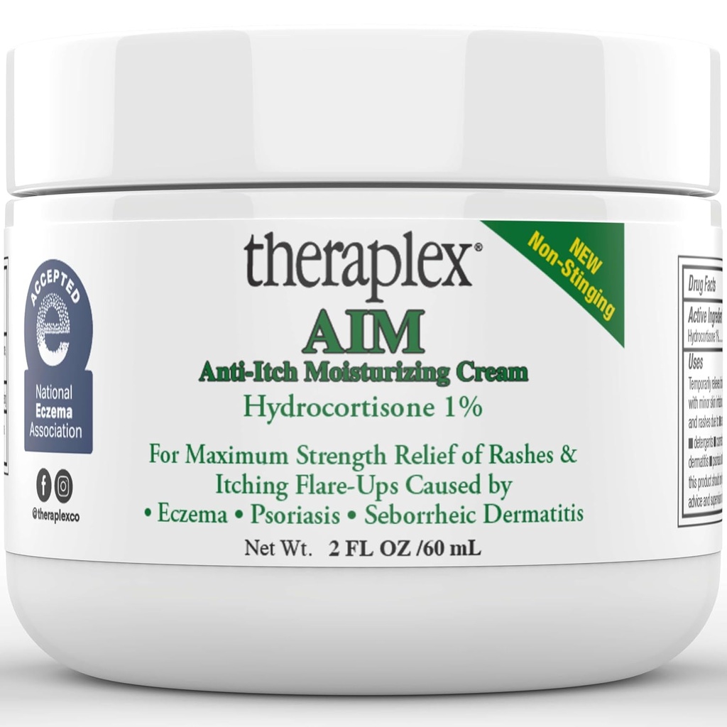 Theraplex AIM - Anti Itch Cream (2 oz) - Itchy Skin Relief için %1 hidrokortisone, Eczema için nemlendirici, Seborrheic Dermatitis. Çocuklar için güvenli. Relieves Itchy Skin en yüksek güçle.