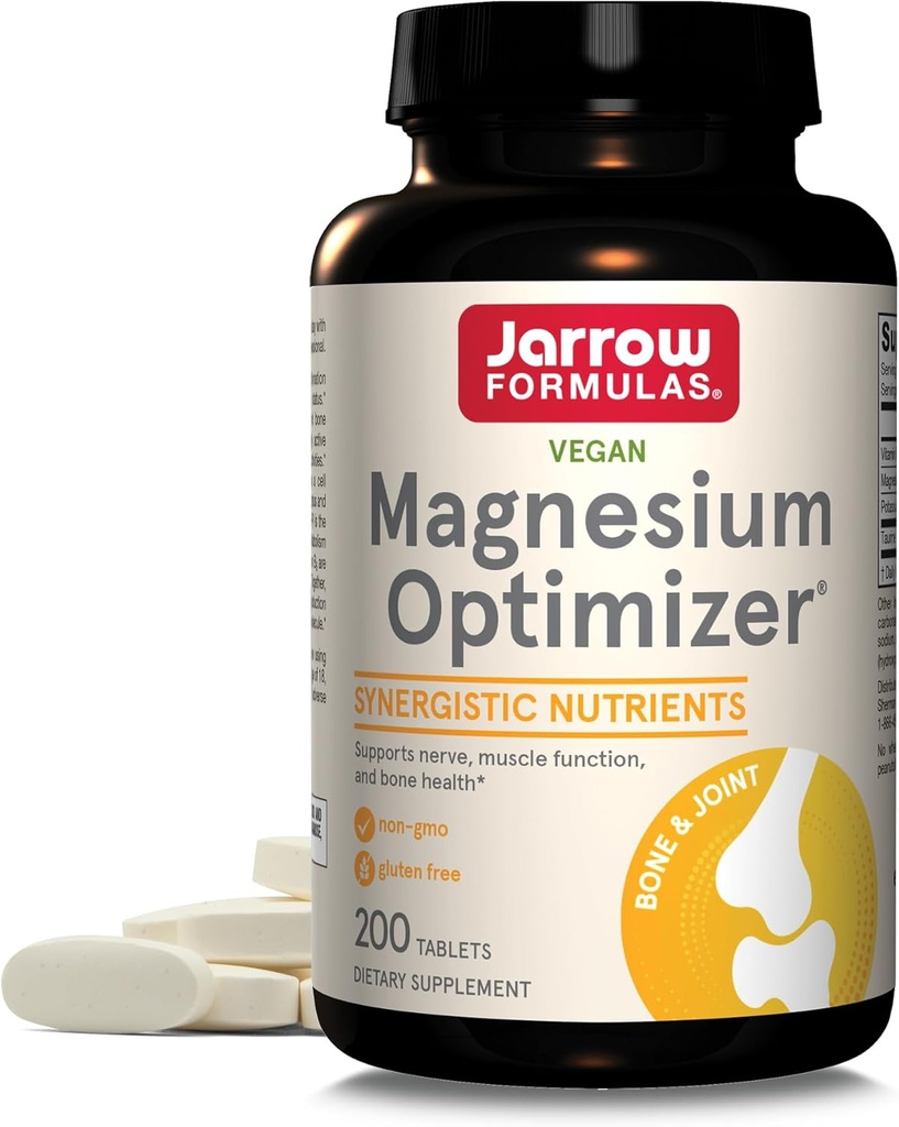 Jarrow Formulas Magnezyum Optimizer - 200 Tablet - Bone Health & Muscle Function - Egzersiz & Endurance Faydaları - Taurine, P5P & Vitamin B6 - 100 Hizmet