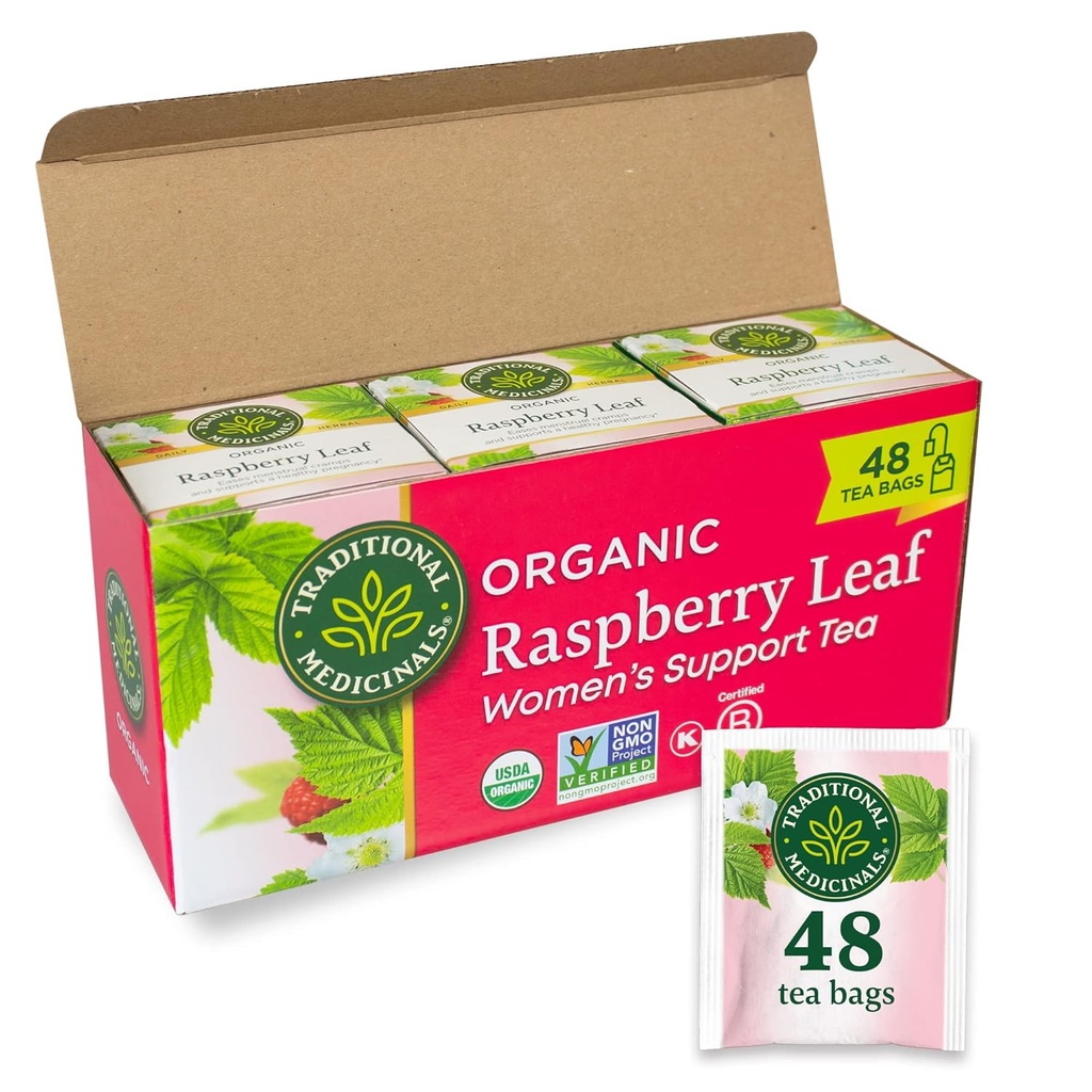 Geleneksel Medicinals Tea, Organik Raspberry Leaf, Eases Menstrual Cramps, Sağlıklı bir Hamile Destekler, 48 Çay Çanta (3 Paket)