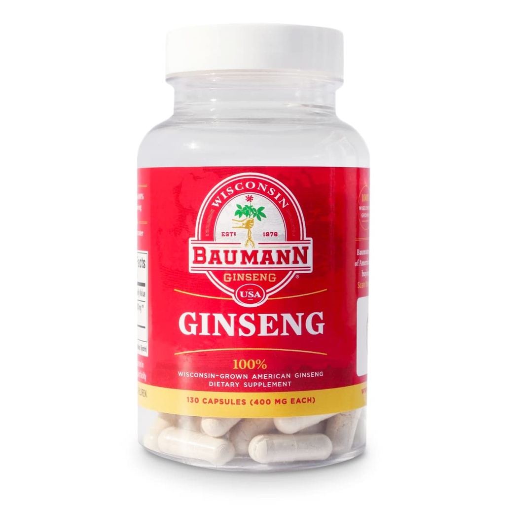 Baumann Wisconsin BTC Capsules 130 Pills 400 mg - Her Pill'de Pure American Ginsengi Toz - Immune Support, Focus and Energy Energy