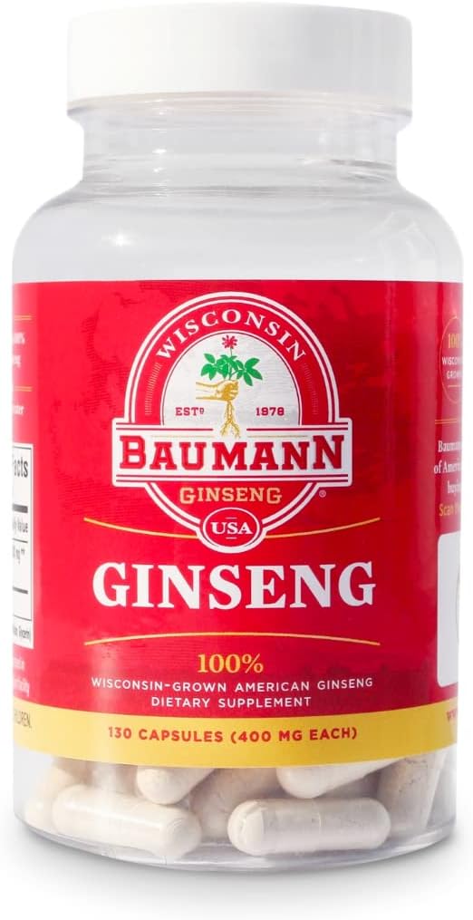 Baumann Wisconsin BTC Capsules 130 Pills 400 mg - Her Pill'de Pure American Ginsengi Toz - Immune Support, Focus and Energy Energy