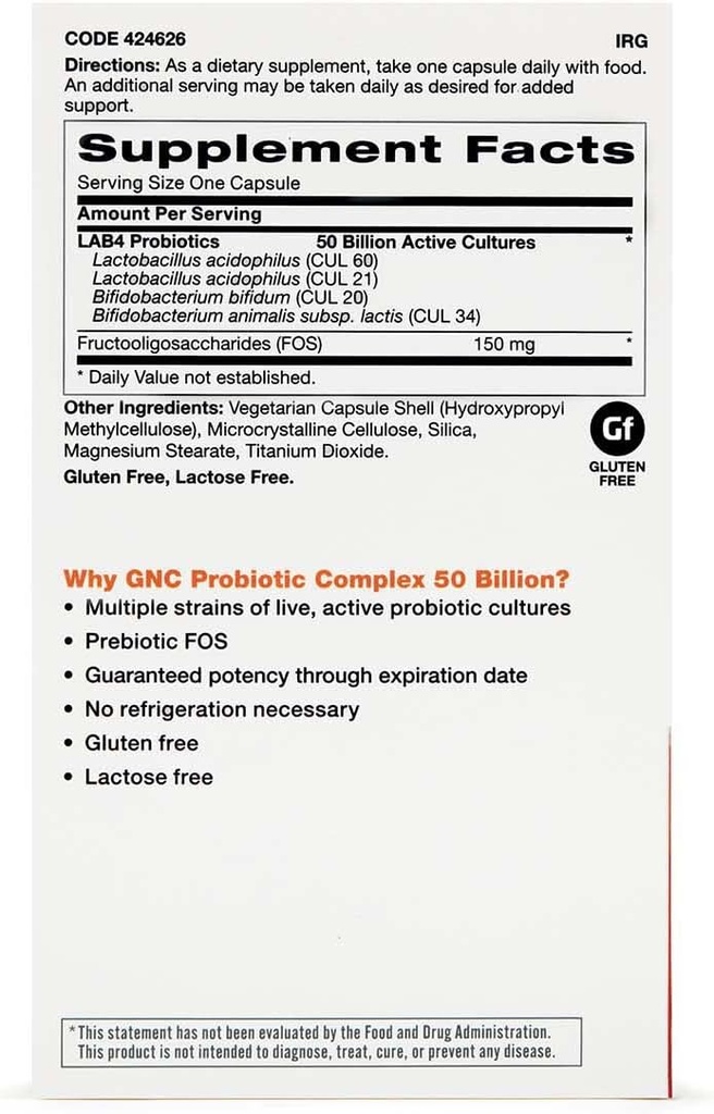 GNC Probiyotik Kompleksi 50 Milyar CFUs, Twin Pack, Şişe başına 30 Capsules, Daily Probiyotik Support