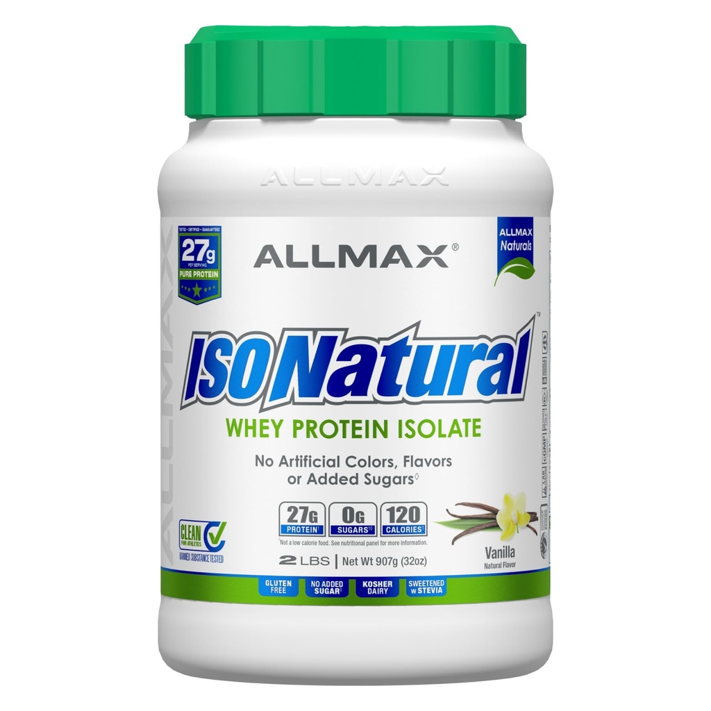 Mezarow ALLMAX ISONATURAL Whey Protein Isolate, Vanilla - 2 lb - 27 Protein Per Scoop - Zero Fat & Sugar - 99 Lactose Free - Prebiyotiks ile - Yapay Flavors - Approx. 29 Hizmetler