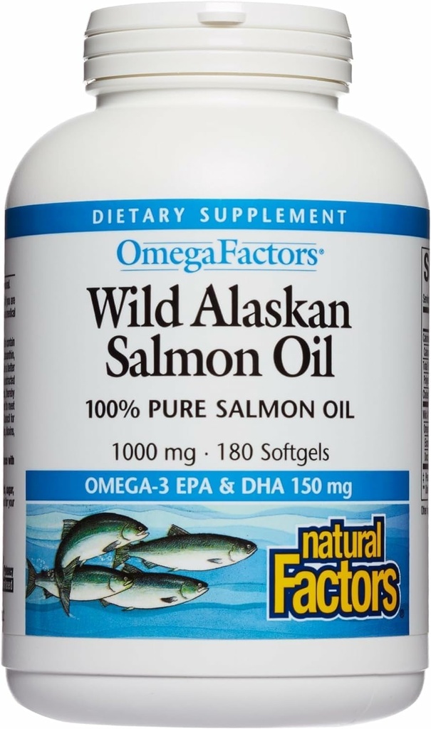 Φυσικοί παράγοντες Wild Alaska Salmon Oil παρέχει Omega-3, EPA, DHA & βιταμίνη D, υποστηρίζει τον εγκέφαλο και την καρδιά υγεία, 180 Softgels