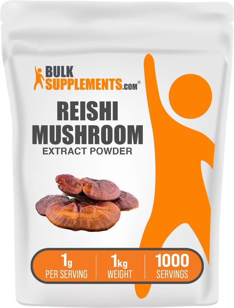 BulkSupplements.com Reishi Mushroom Extract Powder - Reishi Mushroom Powder, Συμπλήρωμα για το συνολικό Well-Being - Χωρίς γλουτένη, 1g ανά σέρβις, 1kg (2,2 lbs) (πακέτο των 1)