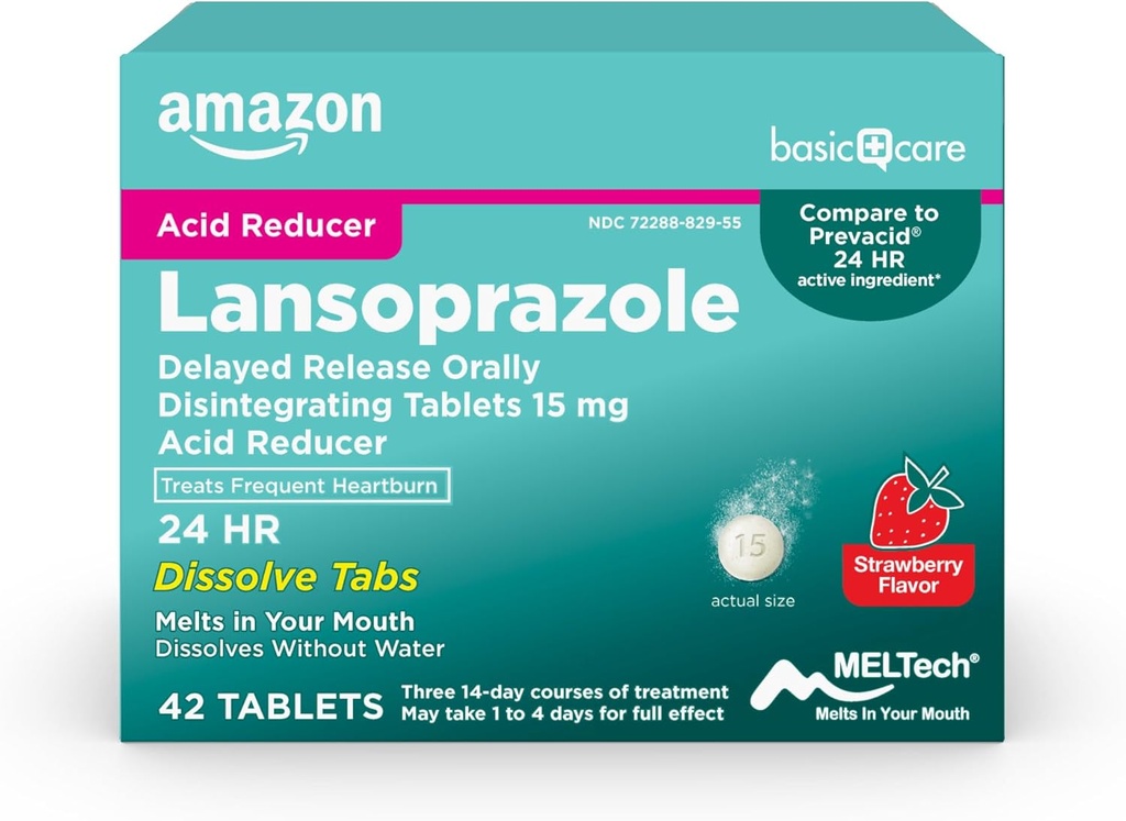 Temel Bakım Lansoprazole Gecikmiş Yayın sözlü olarak 15 mg, Asit Tespit Pills, Strawberry Flavor, 42 Kont