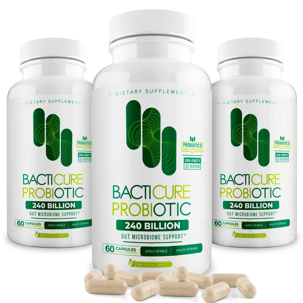 Bacticure Probiyotik 180 Capsules | Probiyotiks Supplement w/High CFU Formula for Men & Women | Prebiyotiks & Digestive Enzymes for Digestion & Gut Health, Vaginal Health, Colon Cleanse, Immune Support
