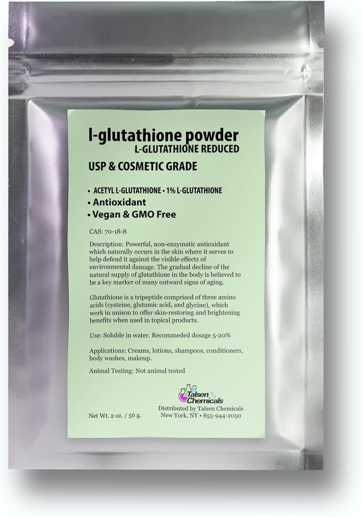 Reduced L-Glutathione Powder DIY Cosmetic Grade Pure Glutathione Organic Powder for Skin, (2 Ounce / 56 gram)