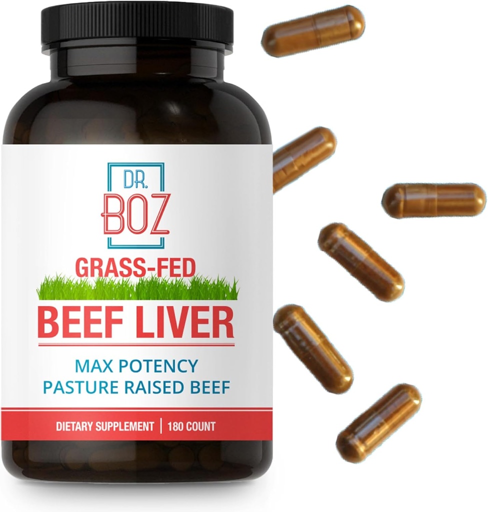 Dr. Boz - Beef Liver Capsules, 30 Hizmet - 4500 mg Cow Liver - Enerji, Immunity, & Health - Vitamin A, B12, çinko, & Iron Supplement - Grass Fed & Pasture Yükseltilmiş İnekler - ABD'de Yapılan - Self Care