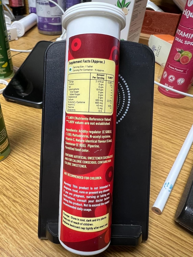 NAC Supplement - N-Acetyl-Cysteine Lung Detox & Gym Support için 600 mg - Cola Flavour'da 15 Effervescent Tabletler | NAC N-Acetyl-Cysteine için 600 mg | Effervescent NAC for Men & Women