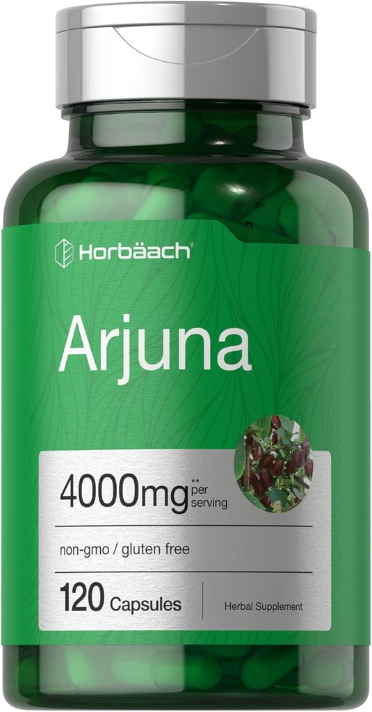 Horbaach Arjuna Capsules 4000mg | 120 Kont | Non-GMO, Gluten Free | Arjuna Bark Herb Ekstraksiyonundan