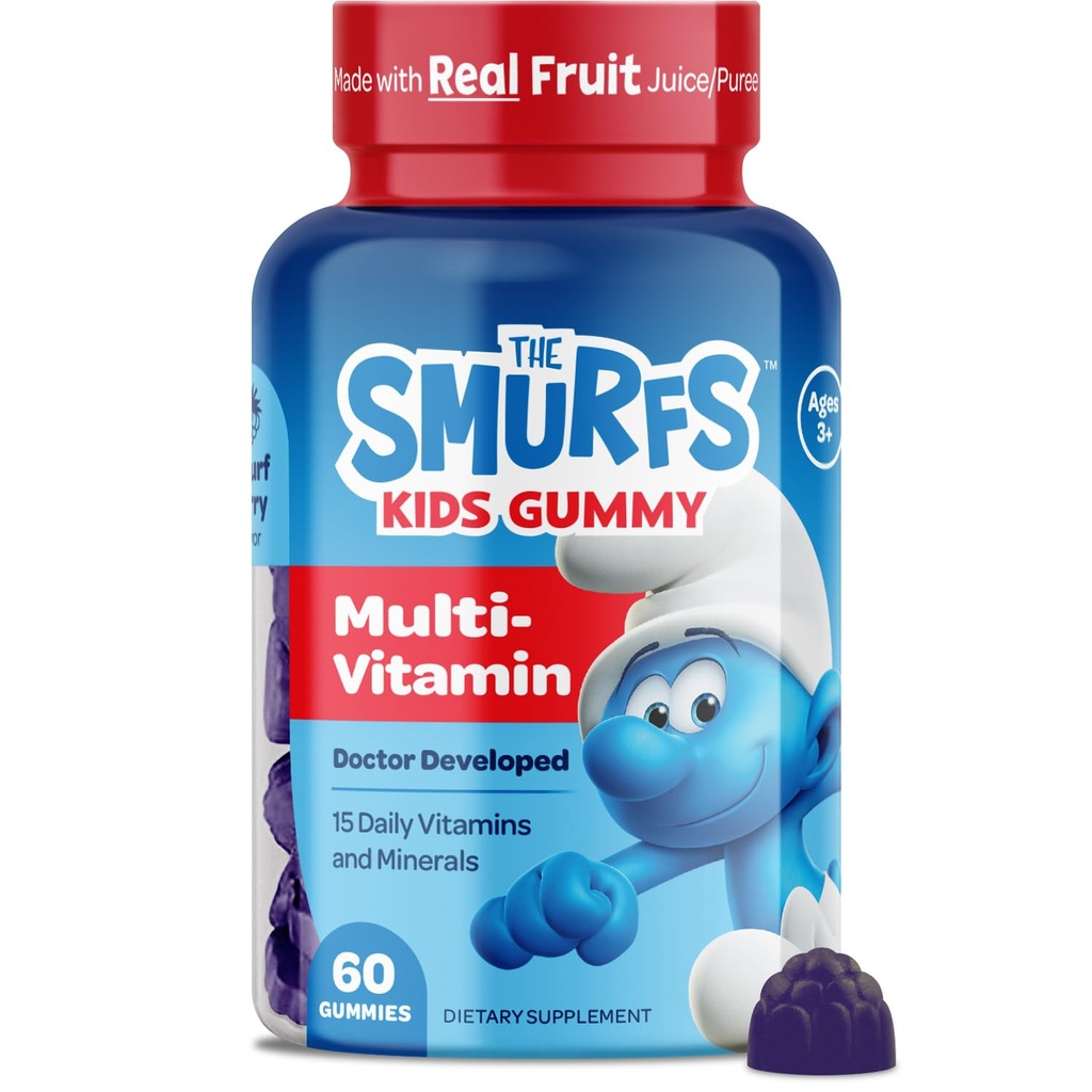 Smurfs Kids Multivitamin Gummies | Çocuklar için Çokvitamin Gummies | Gerçek Meyve ile Yap | Doktor Geliştir | Non-GMO ve Yapay Flavors veya Renkler | 60 Gummies