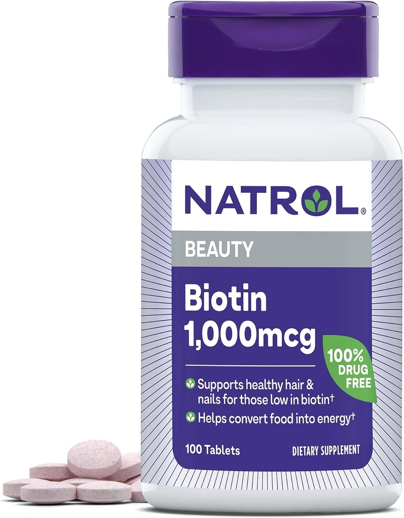 Natrol Beauty Biotin 1000 Live Hair, Skin, Nails ve Enerji Metabolism, 100 Tablet, 100 Gün Supply (Pazar 12)