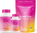 Pink Stork Εγκυμοσύνη Bundle: Προγεννητική Βιταμίνη με DHA & Folate, Προγεννητικά Προβιοτικά για Έγκυες γυναίκες, Μελατονίνη-ελεύθερο τσάι ύπνου, Εγκυμοσύνη Πρέπει να έχει για κάθε Trimester, Σετ 3