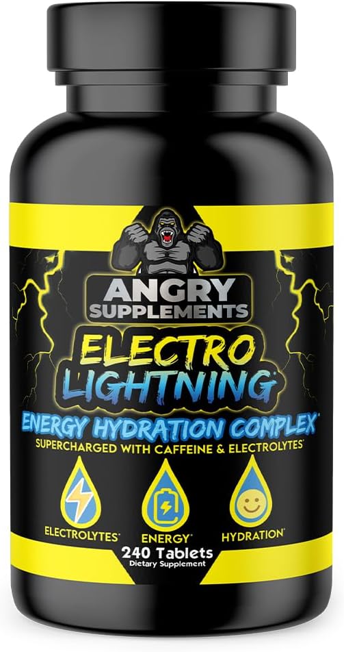 Angry Supplements Electro Lightning Energy Hydration Kompleksi Elektrolyte Tabletler - Kalsiyum, Magnezyum, sodyum, Pyum & Caffeine Pills (240ct, 120 Day Supply) ile Hydrate