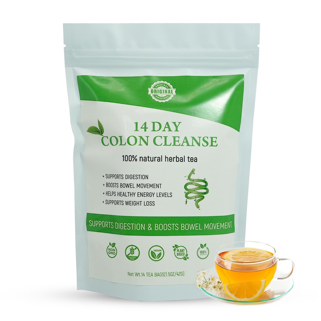 Laicuherb Organic 14 Day Colon Cleanse Tea for Body Cleanse & Detox, Φυσικό Colon Detox Tea with Herbal Blend for Men & Women Digestive Health & Gental Gut Cleanse, Caffeine Free