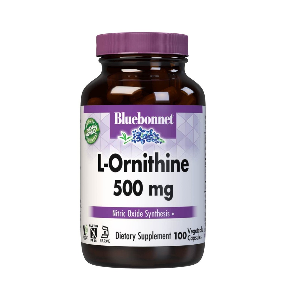 Bluebonnet Nutrition L-Ορνιθίνη 500mg, Free-Form Amino Acid, για την υγιεινή πρωτεΐνη Μεταβολισμός *, χωρίς σόγια, χωρίς γλουτένη, μη GMO, Kosher Certified, Vegan, 100 κάψουλες λαχανικών, 100 εξυπηρετούν