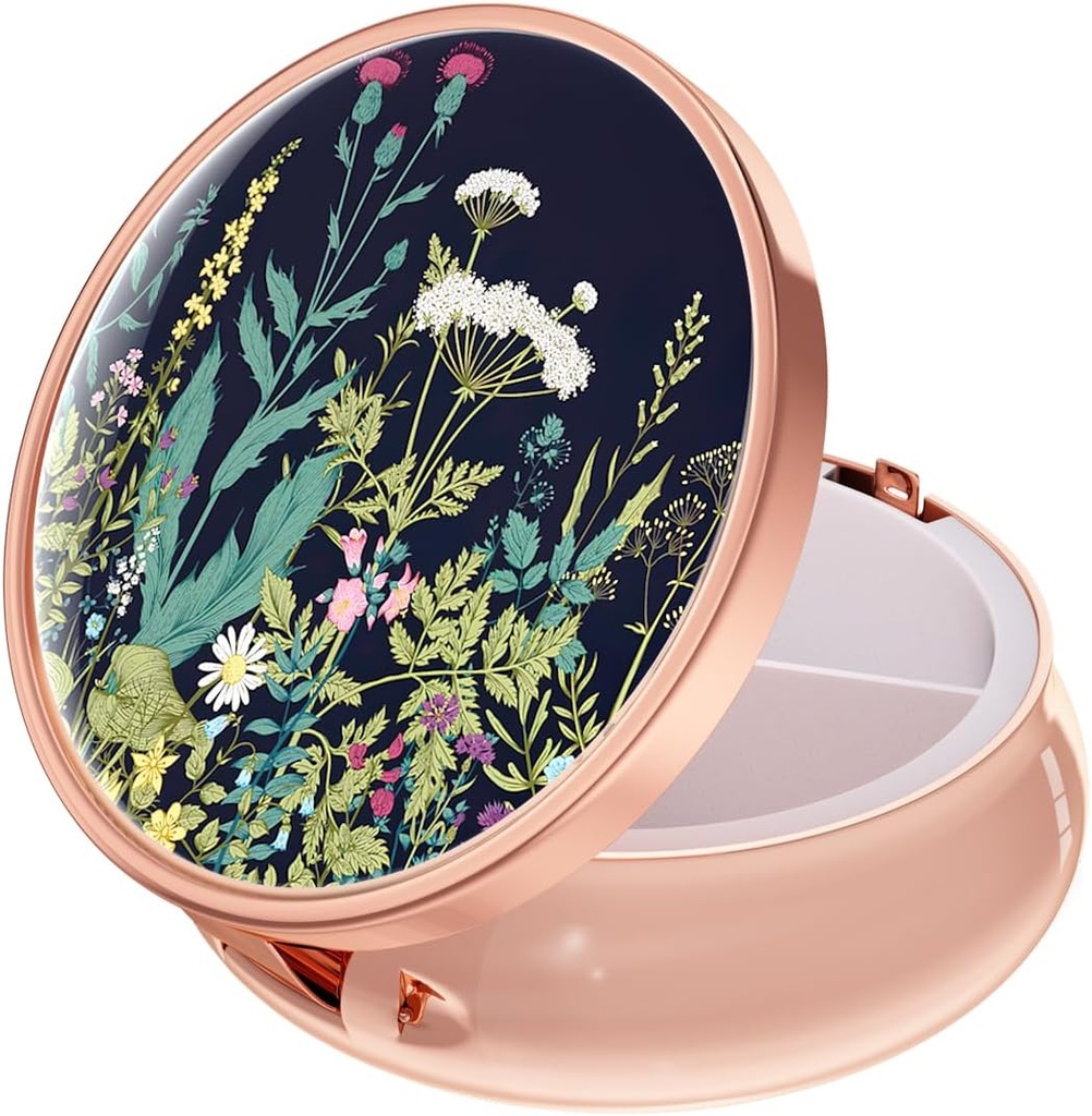 Rouidr Pill Box, 3 Karşılaştırmalı Tıp Pill Case, Small Metal Travel Medicine Box for Purse & Pocket, Rose Gold, Dandelion
