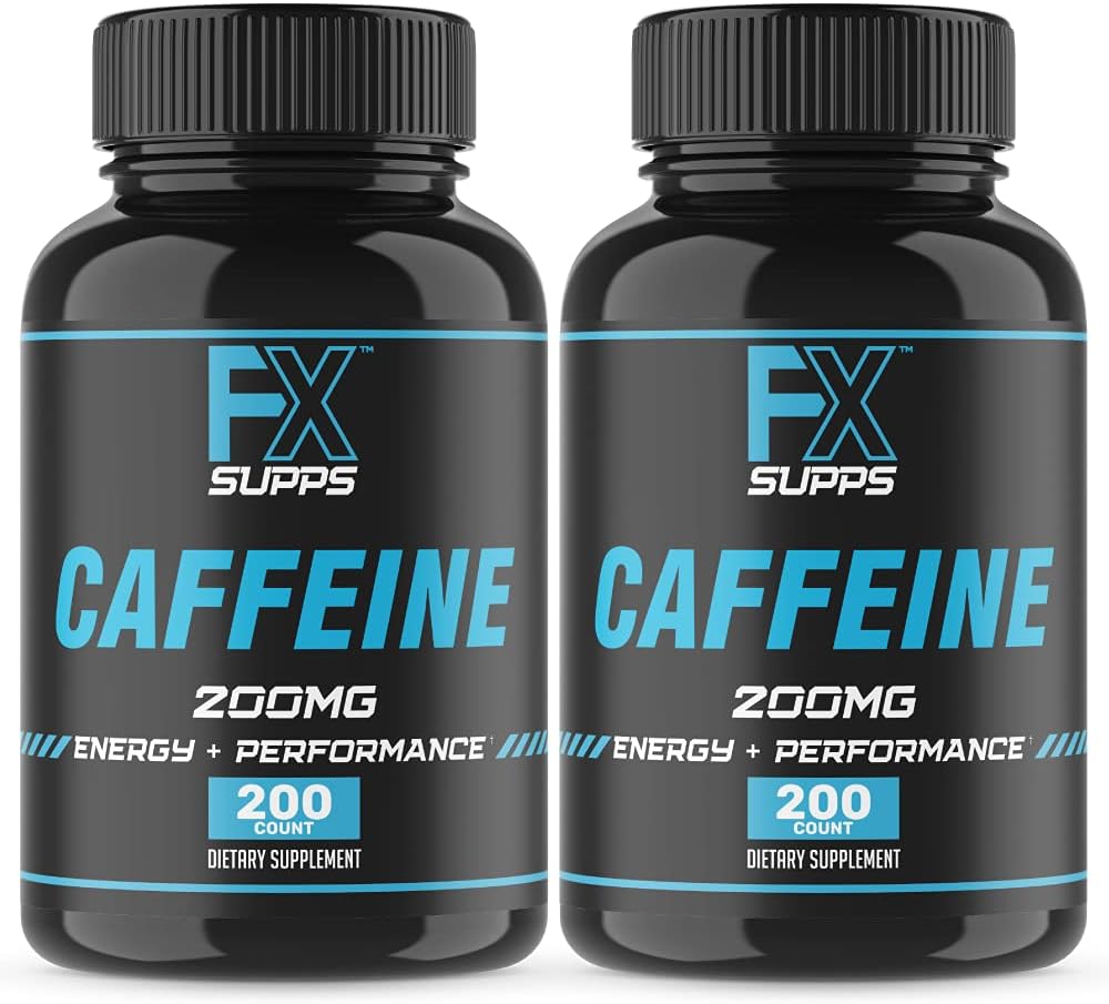 FXSUPPS Caffeine 200 mg χάπια (2-πακέτο, 400 κάψουλες) – Συμπλήρωμα υποστήριξης ενέργειας ταχείας δράσης για άνδρες και γυναίκες 