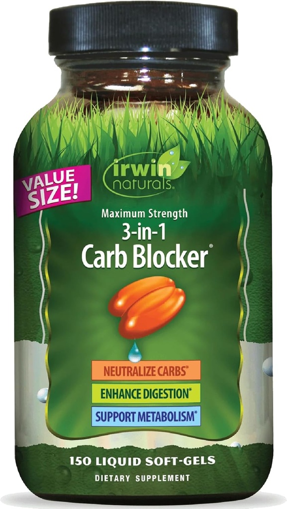 Irwin Naturals maximum Strength 3-in-1 Carb Blocker - Karbohidratları ve Destek Metabolism - 150 Sıvı Yumuşakgels