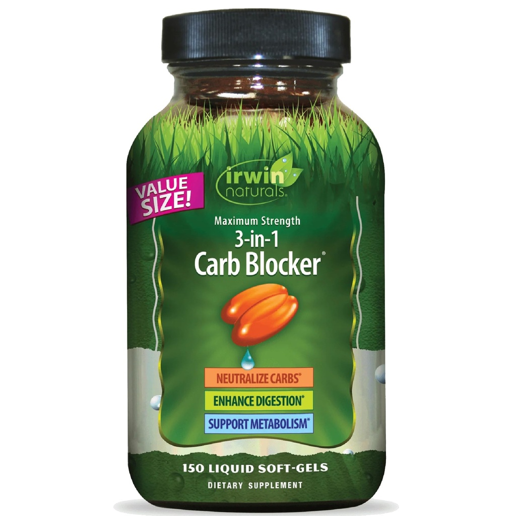 Irwin Naturals maximum Strength 3-in-1 Carb Blocker - Karbohidratları ve Destek Metabolism - 150 Sıvı Yumuşakgels