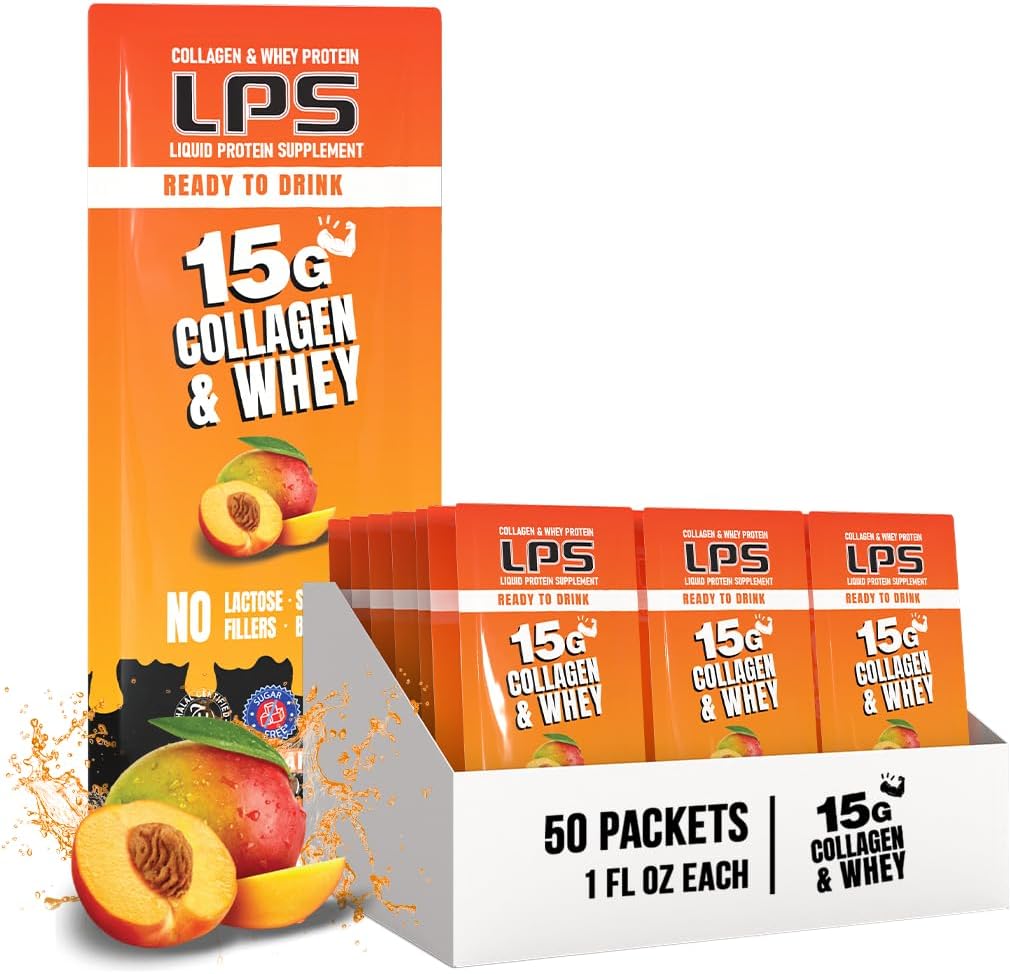 Beslenme Tasarımları LPS Sıvı Collagen & Whey protein Supplement - Non-GMO Drink, Sugar-Free - Erkekler ve Kadınlar için sağlıklı Skin & Saçları teşvik ediyor, Peach Mango, Single Serve (50 Packets)