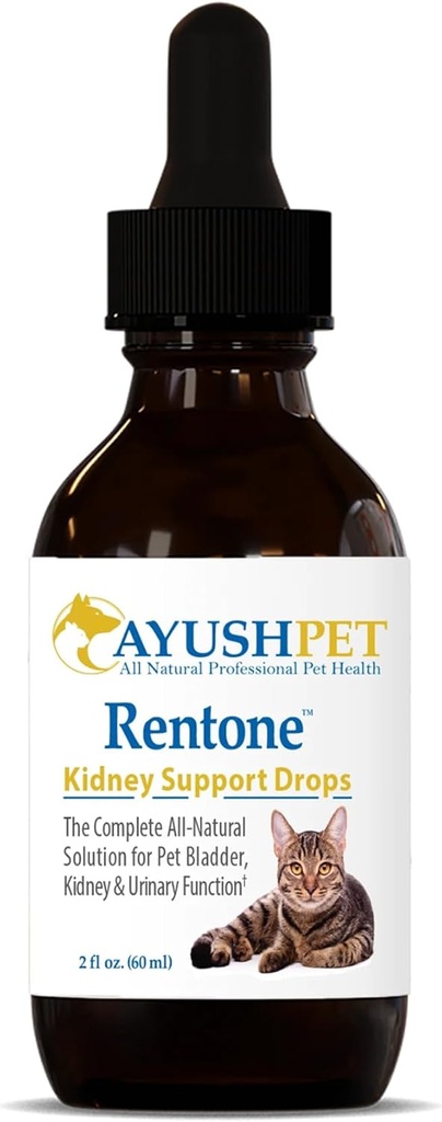 Ayush Pet Rentone - Παιδική υποστήριξη για σκύλους & γάτες, Υγρές σταγόνες για την υγεία ούρων και νεφρών, Συμπλήρωμα υγείας ούρων για μικρά ή μεγάλα κατοικίδια, φυσική φροντίδα - 2 fl oz