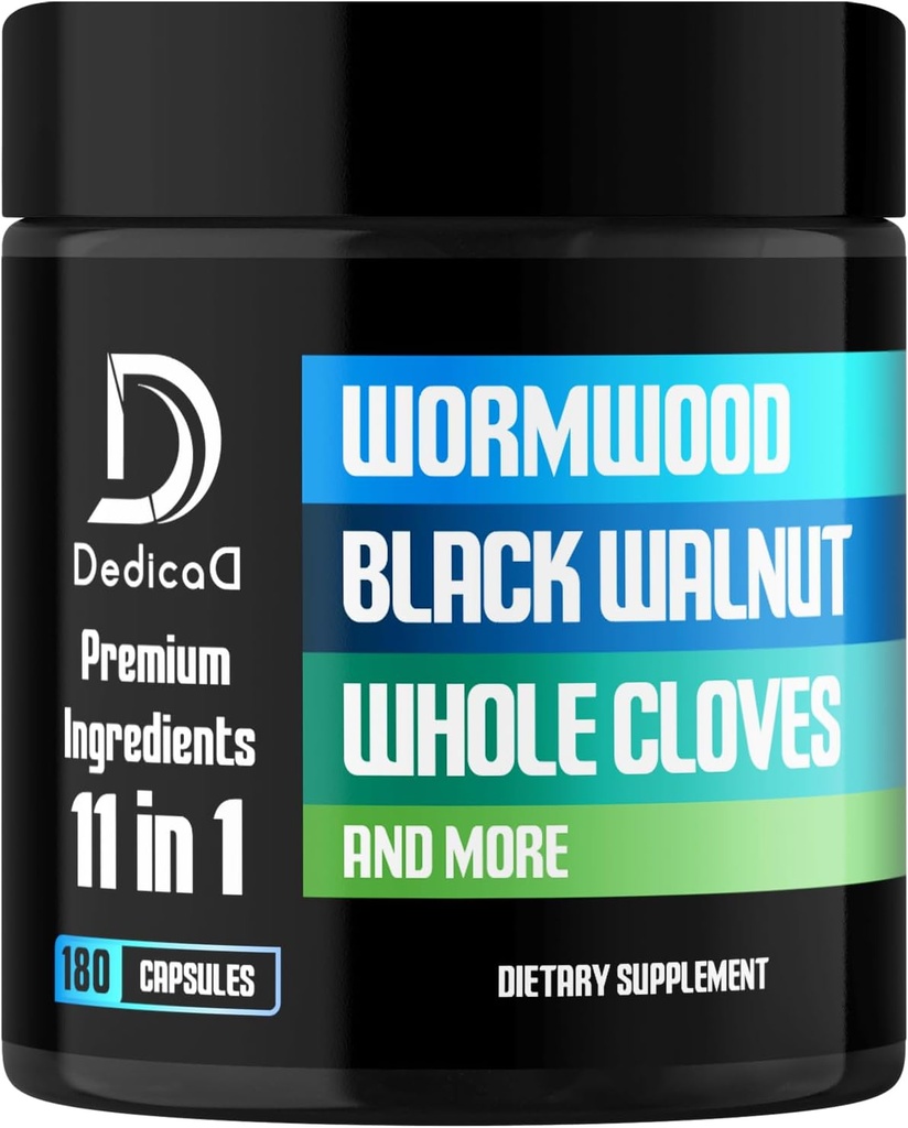 11in1 Wormwood Capsules - 180 Capsules Black Walnut, Cloves, Ginger, Turmeric, Apple, Berberinel & More - 3 Ay boyunca Immune System