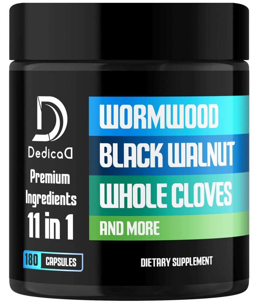 11in1 Wormwood Capsules - 180 Capsules Black Walnut, Cloves, Ginger, Turmeric, Apple, Berberinel & More - 3 Ay boyunca Immune System