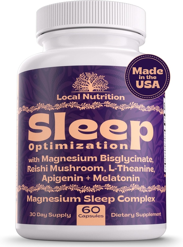 Magnezyum Glycinate 500 mg Reishi Mushroom 350 mg L-Theanine 300 mg Apigenin 50 mg Melatonin 3 mg - Magnezyum Sleep Supplement for Deep Sleep, Sleep Support - 60 Capsules Made in USA