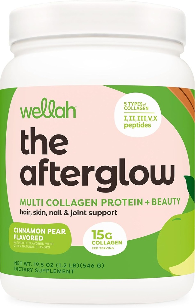 Wellah The Afterglow Multi Collagen protein + Güzellik (30 hizmet, Cinnamon Pear) - Saç, Skin, Nail & Ortak Destek - Non-GMO ve Gluten Ücretsiz