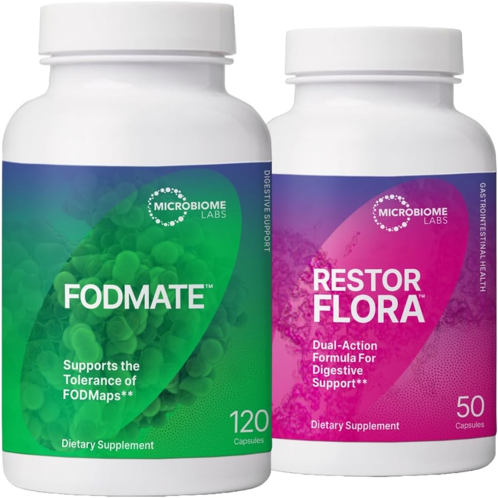 Microbiome Labs RestorFlora Probiyotik Supplement, Saccharomyces & Sporte-Based Probiyotiks (50 Capsules) + FISOATE Digestive Enzymes to Help Break F240APs (120 Capsules) - 2 Ürün Grafikleri
