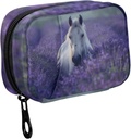 Fustylead Όμορφο Λευκό Άλογο στη Λεβάντα Flower Field Pill Organizer περίπτωση με Zipper 2 φορές μια μέρα για τη βιταμίνη και συμπλήρωμα, 7 ημέρες ταξίδι Organizer Ιατρική περίπτωση