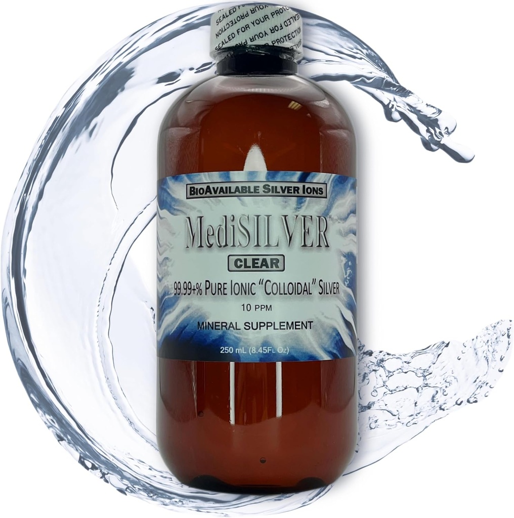MediSILVER Clear True Free Ionic Colloidal Silver Diyetary Supplement - 250 mL (8.45 Fl Oz) BPA Özgür Amber Plastik Şişe Şişe Şişe