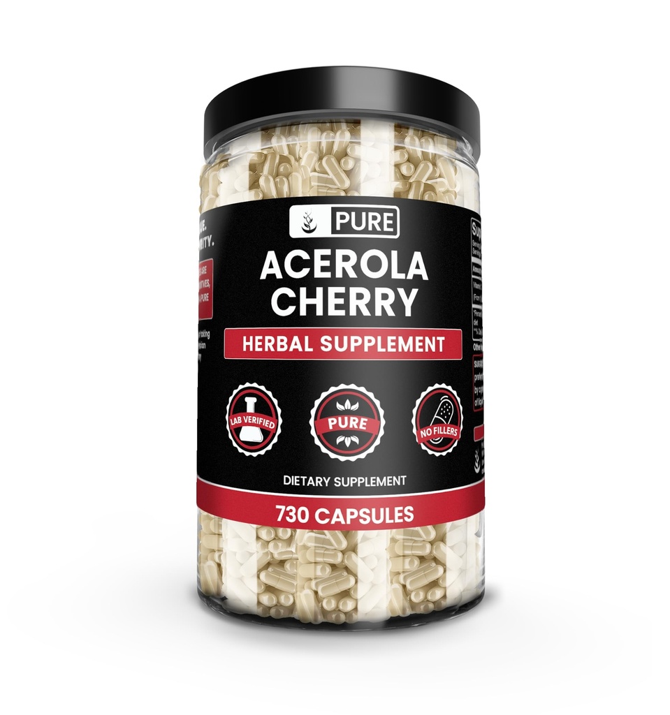 Pure Original Materialss Acerola Cherry (730 Capsules) Magnezyum Or Rice Fillers, Always Pure, Lab TY