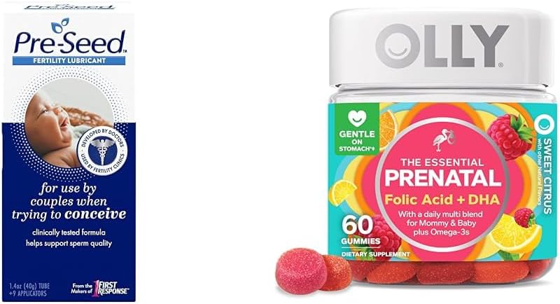 Pre-Seed Ferttitude Lubricant ve Olly Prenatal Gummy Multivitamin with Omega 3 DHA, 60 Count