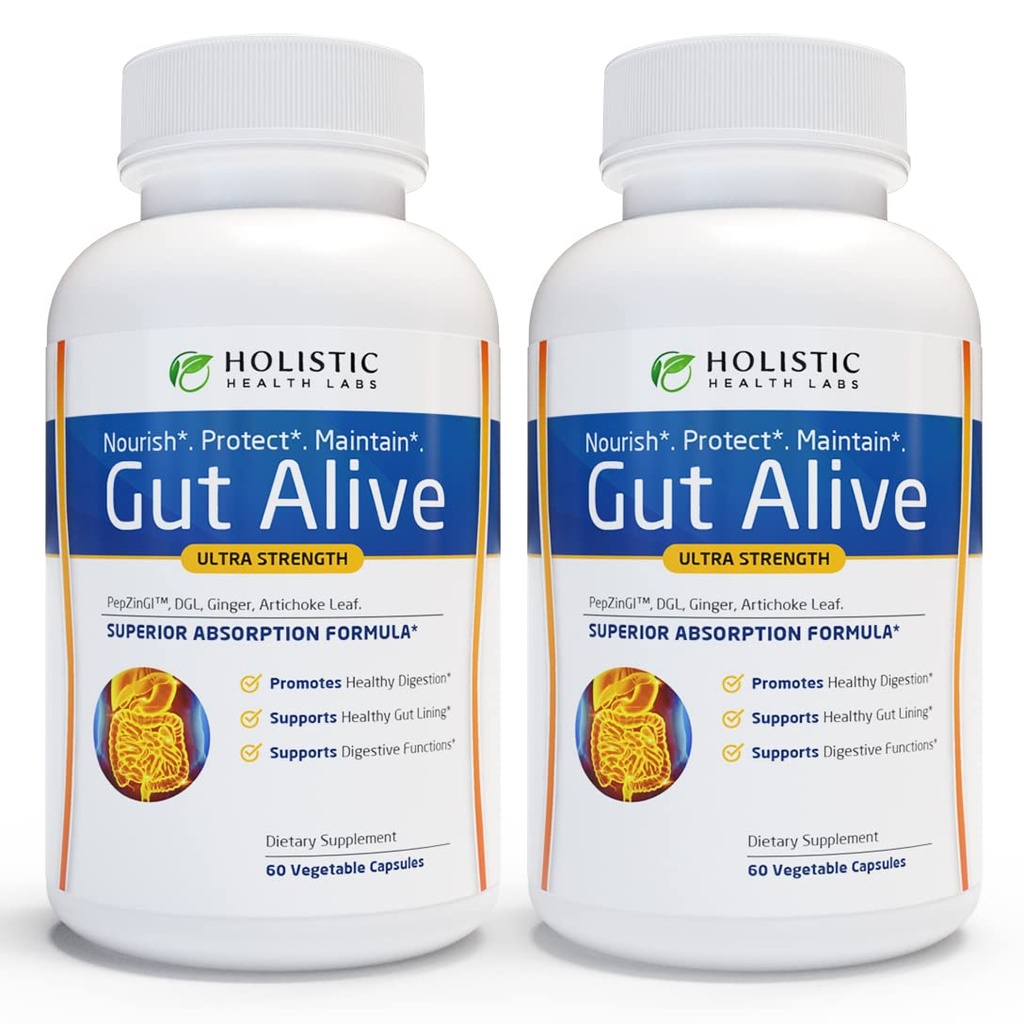 Gut Alive - Όλα φυσική υποστήριξη για την καταπολέμηση IBS, Heartburn, οξύ δυσπεψία, οξύ Reflux, Bloating & Αέριο. Μοναδική διαμόρφωση (60 κόμης (πακέτο του 2)