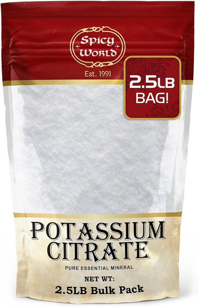 Potasyum Citrate Toz 2.5 LB (40 Oz) Bulk - Pure Materialss, Bulk Piyal Citrate Supplement, Vegan, Food Grade- by Spicy World