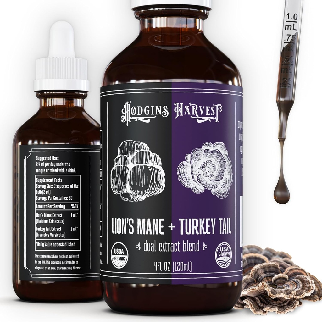 Organik Aslan'ın Mane + Türkiye Tail Tincture | ABD'de Çiftlikümüzde Büyüyor | Çift Ekstra Zenginleştirilmiş (4 fl oz)